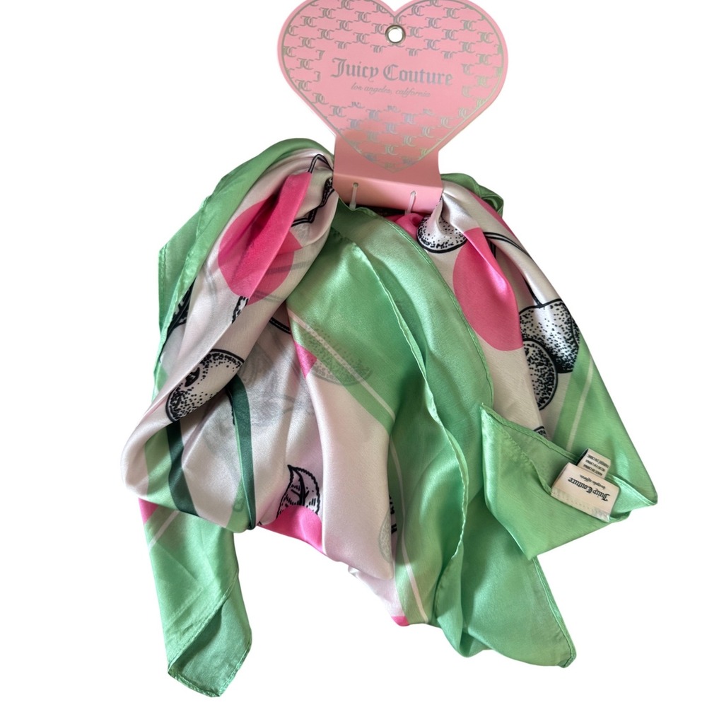 Juicy Couture Scarf Black Cherry Pink Green White Bag Decoration Accessory NWT